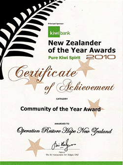 Operation Restore Hope Certificate of Achievement 2010 Award