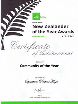 Operation Restore Hope Certificate of Achievement 2012 Award